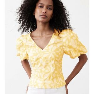 Banana Republic Factory Yellow Floral V-Neck Blouse